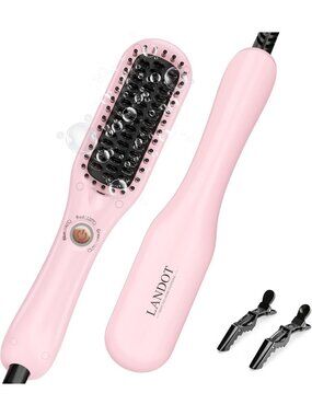 Mini Heated Hair Straightener Brush - Dual Voltage Travel Hot Comb for Smooth